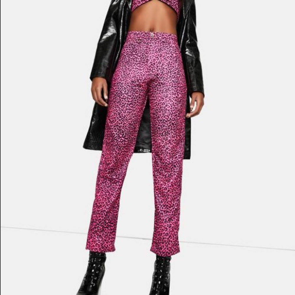 Dolls kill cute mistake pink leopard high waisted pants xs